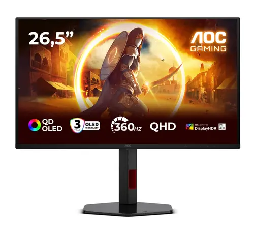 Монитор, AOC Q27G4SDR, 26.5" QD-OLED, 2560x1440@360Hz, 0.03ms GtG, 1000cd m/2, 1.5M:1, Adaptive Sync, FlickerFree, Low Blue Light, Tilt, Height Adjust, Pivot, Swivel, 2xHDMI, DP, USB hub