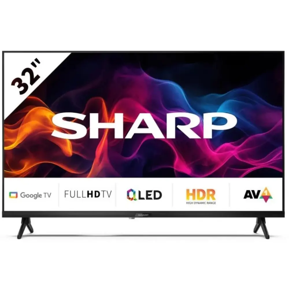 Телевизор, Sharp 32GF3265E, 32" Full HD QLED Google TV, 1920x1080 Frameless, 1 000 000:1, Active Motion 400, DVB-T/T2/C/S/S2, HDR10, Speaker 2x8W, Dolby Digital, Google Cast, HDMI (ARC/CEC), CI+, 3.5mm Headphone jack / line-out, RJ 45, 2xUSB, Wi-Fi, Bluetooth, Mini