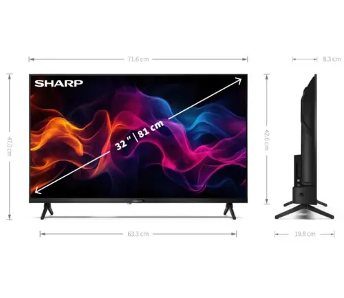 Телевизор, Sharp 32GF3265E, 32" Full HD QLED Google TV, 1920x1080 Frameless, 1 000 000:1, Active Motion 400, DVB-T/T2/C/S/S2, HDR10, Speaker 2x8W, Dolby Digital, Google Cast, HDMI (ARC/CEC), CI+, 3.5mm Headphone jack / line-out, RJ 45, 2xUSB, Wi-Fi, Bluetooth, Mini - image 7