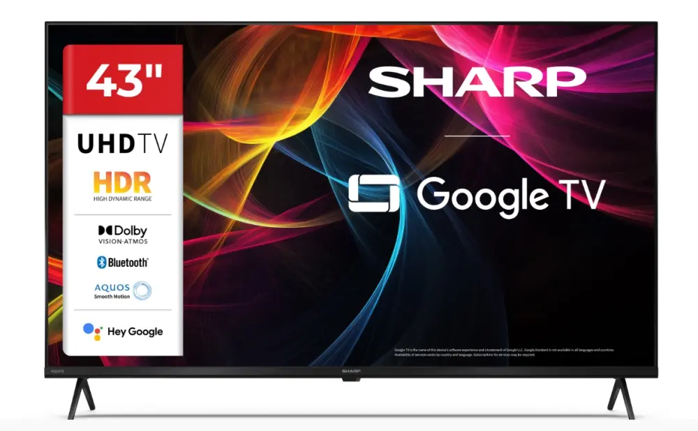 Телевизор, Sharp 43HL4265E, 43" Google TV, 4K Ultra HD 3840x2160 Frameless, 1 000 000:1, AQUOS, DVB-T/T2/C/S/S2, Active Motion 1000, HDR10, Dolby Atmos, Dolby Vision, Google Assistant, Google Cast, HDMI 2.1 with eARC, 3.5mm Headphone jack / line-out, USB, Wi-Fi