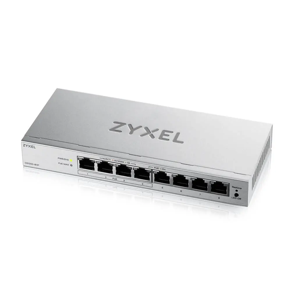 Комутатор, ZyXEL GS1200-8HP v3, 8 Port Gigabit PoE+ webmanaged Desktop Switch, 4x PoE, 68 Watt - image 2