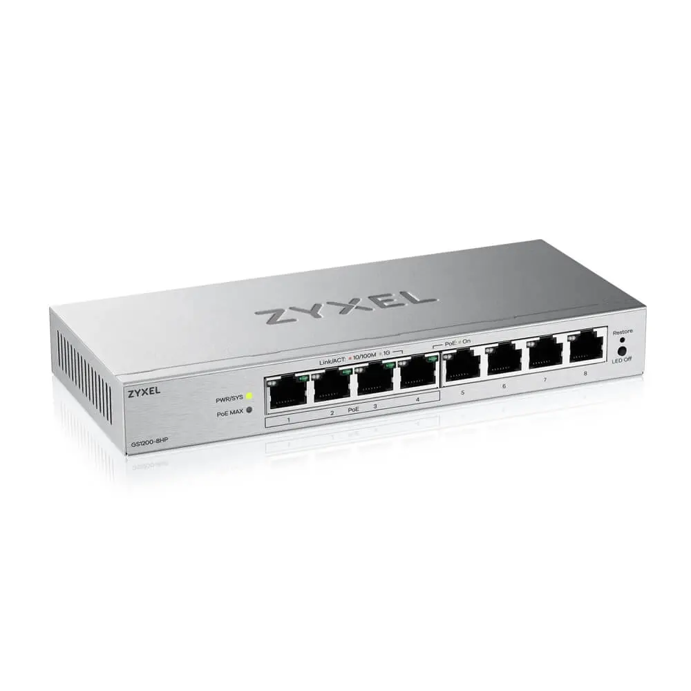 Комутатор, ZyXEL GS1200-8HP v3, 8 Port Gigabit PoE+ webmanaged Desktop Switch, 4x PoE, 68 Watt - image 3