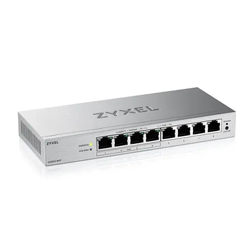 Комутатор, ZyXEL GS1200-8HP v3, 8 Port Gigabit PoE+ webmanaged Desktop Switch, 4x PoE, 68 Watt - 4