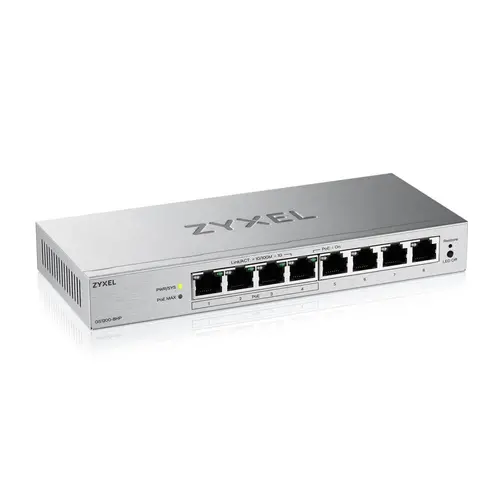 Switch, ZyXEL GS1200-8HP v3, 8 Port Gigabit PoE+ webmanaged Desktop Switch, 4x PoE, 68 Watt - 1