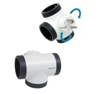 АДАПТЕР 3х ШУКО Т-ОБРАЗЕН ВЪРТЯЩ СЕ LEGRAND - БЯЛ СИВ - image 1