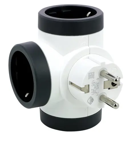 АДАПТЕР 3х ШУКО Т-ОБРАЗЕН ВЪРТЯЩ СЕ LEGRAND - БЯЛ СИВ