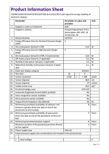 Монитор, AOC Q27P4U, 27" IPS WLED, 2560x1440@120Hz, 4ms GtG, 350cd m2, 1500:1, DCR 50M:1, Adaptive Sync, FlickerFree, Anti Blue Light, 2Wx2, Tilt, Height Adjust, Pivot, Swivel, 2xHDMI, DP, USB hub - image 11