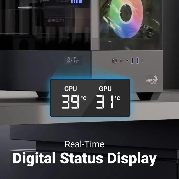 AeroCool кутия Case mATX - P300D Digi-G-BK-v1 - Digital Display, USB-C, 3 x 120 mm A-RGB - image 14
