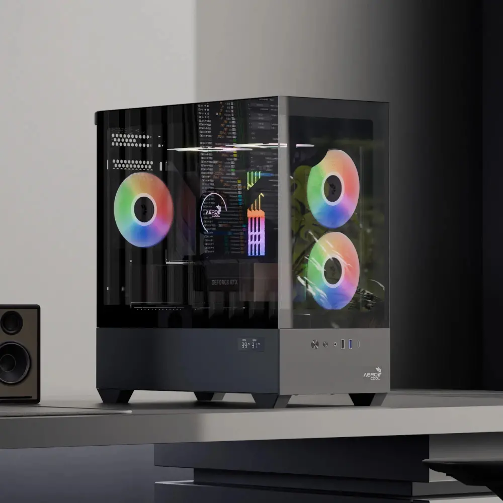 AeroCool кутия Case mATX - P300D Digi-G-BK-v1 - Digital Display, USB-C, 3 x 120 mm A-RGB - image 5