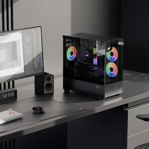 AeroCool кутия Case mATX - P300D Digi-G-BK-v1 - Digital Display, USB-C, 3 x 120 mm A-RGB - image 6