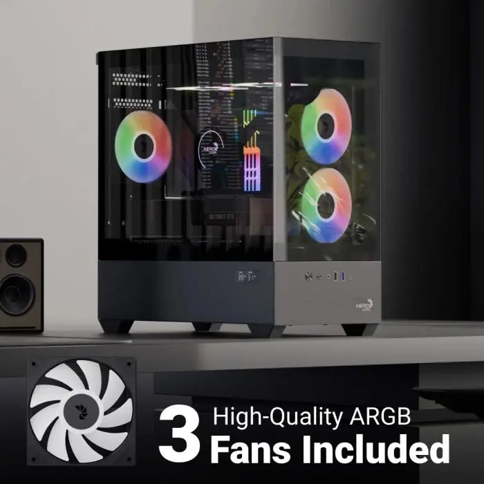 AeroCool кутия Case mATX - P300D Digi-G-BK-v1 - Digital Display, USB-C, 3 x 120 mm A-RGB - image 9
