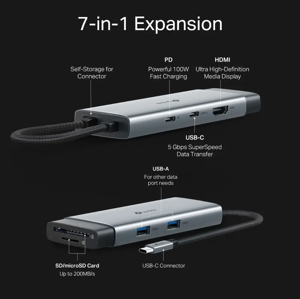 Хъб TP-LINK UH7020C, USB Type-C 7 в 1 Hub - image 4