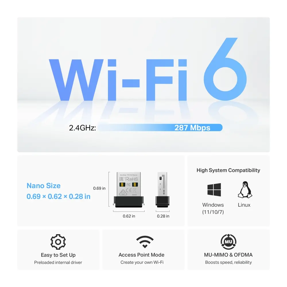 Ασύρματος προσαρμογέας TP-Link Archer TX1U Nano, AX300 Wi-Fi 6 - image 3