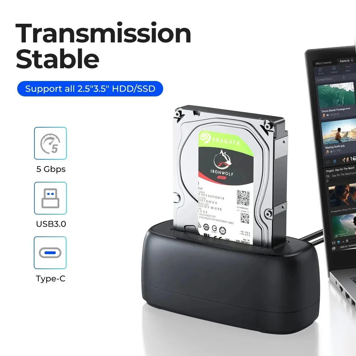 Orico докинг станция Storage - HDD/SSD Dock - 2.5/3.5 inch USB-C - DD18U3-EU-BK - image 2