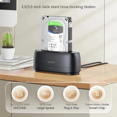 Orico докинг станция Storage - HDD/SSD Dock - 2.5/3.5 inch USB-C - DD18U3-EU-BK - image 7