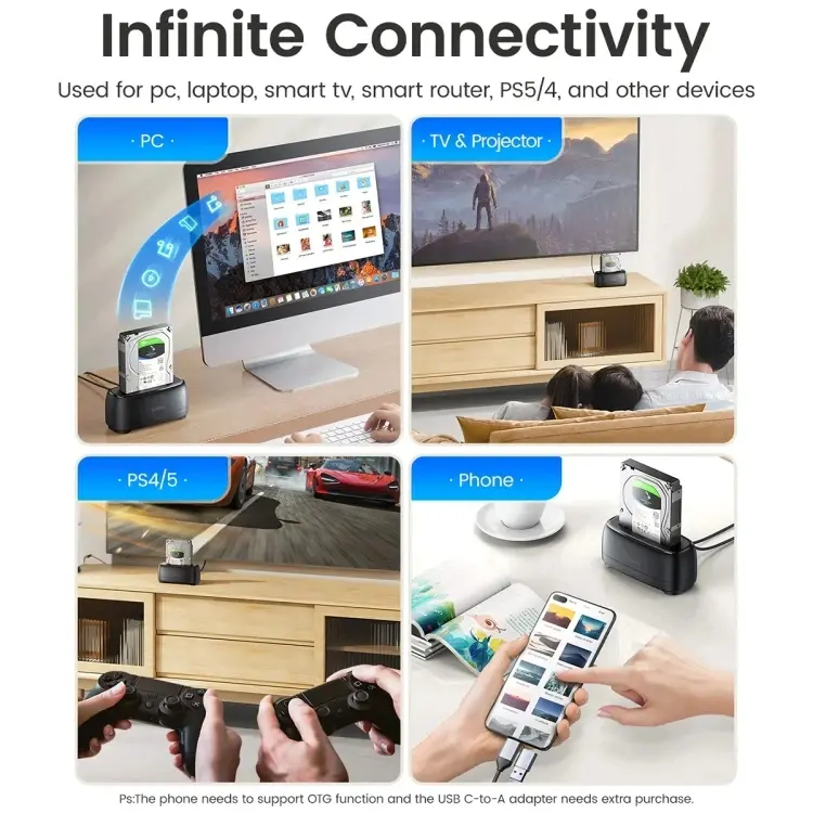 Orico докинг станция Storage - HDD/SSD Dock - 2.5/3.5 inch USB-C/A - DD18C3-EU-BK - image 4