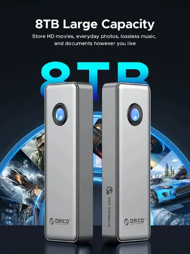 Orico външна кутия за диск Storage - Case - M.2 NVMe M key - USB-C/A, 20Gbps, Built-in Air Cooling, Aluminium - OUM2-G20-SV - image 10