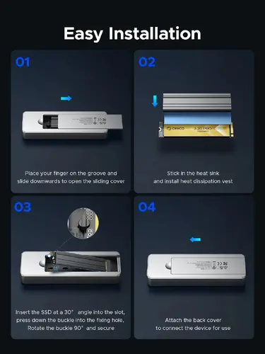 Orico външна кутия за диск Storage - Case - M.2 NVMe M key - USB-C/A, 20Gbps, Built-in Air Cooling, Aluminium - OUM2-G20-SV - image 11