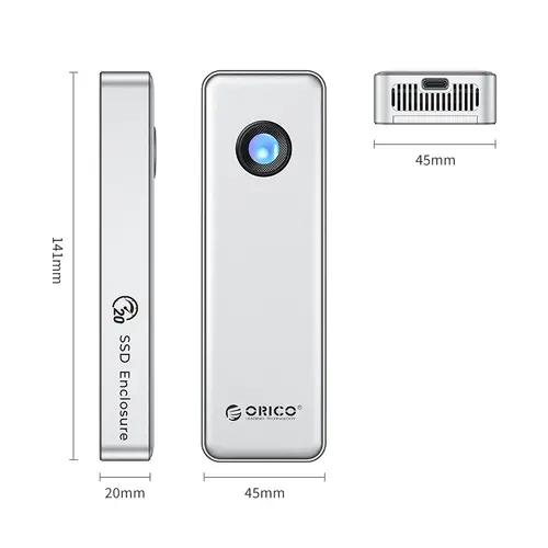 Orico външна кутия за диск Storage - Case - M.2 NVMe M key - USB-C/A, 20Gbps, Built-in Air Cooling, Aluminium - OUM2-G20-SV - image 2