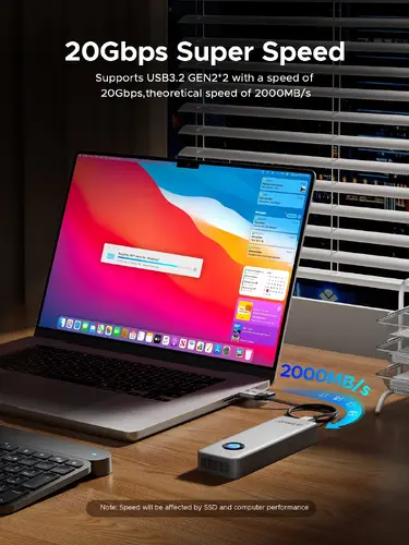 Orico външна кутия за диск Storage - Case - M.2 NVMe M key - USB-C/A, 20Gbps, Built-in Air Cooling, Aluminium - OUM2-G20-SV - image 4