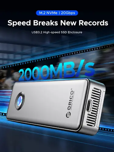 Orico външна кутия за диск Storage - Case - M.2 NVMe M key - USB-C/A, 20Gbps, Built-in Air Cooling, Aluminium - OUM2-G20-SV - image 6