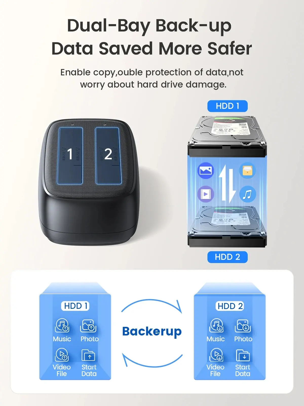 Orico докинг станция Storage - HDD/SSD Dock - 2 BAY Offline Clone 2.5/3.5 USB-C/USB-A - DD28C3-C - image 10