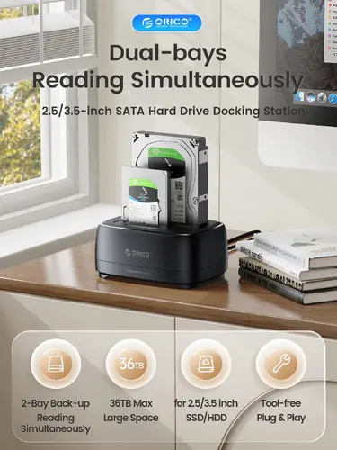 Orico докинг станция Storage - HDD/SSD Dock - 2 BAY Offline Clone 2.5/3.5 USB-C/USB-A - DD28C3-C - image 5