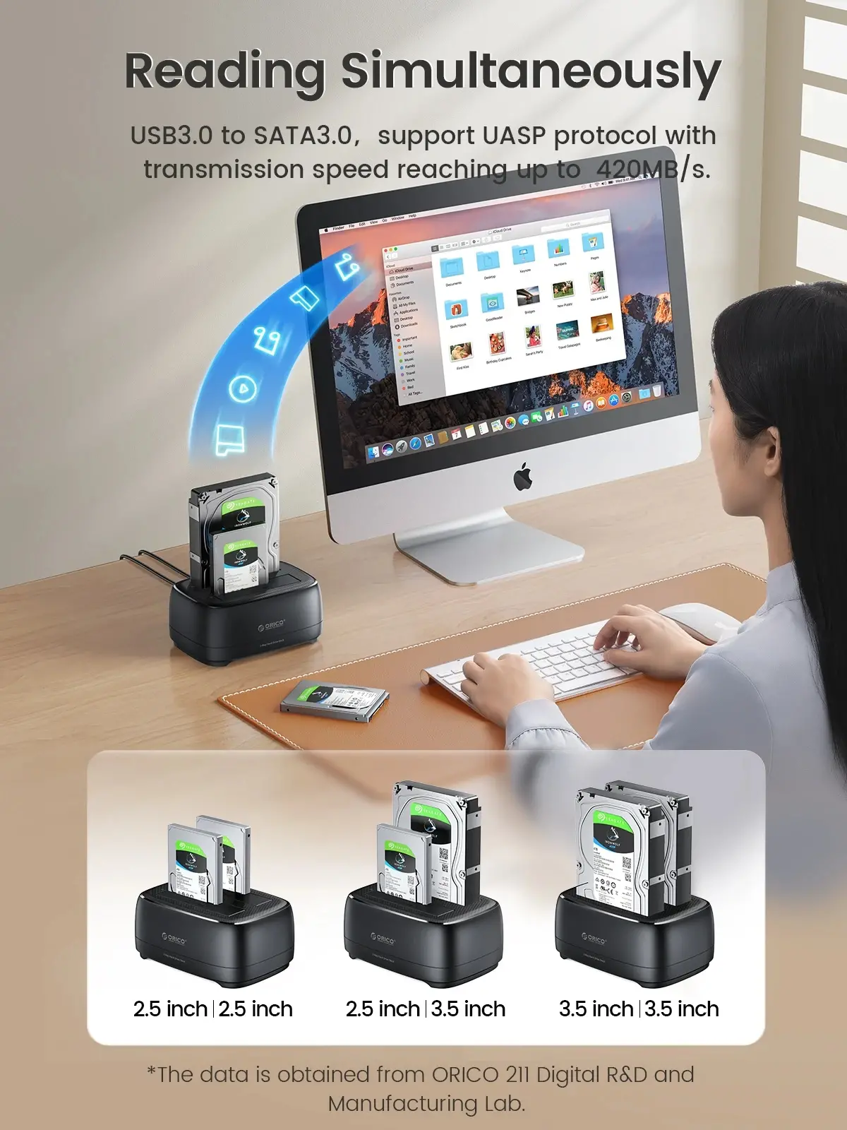 Orico docking station αποθήκευσης - HDD/SSD Dock - 2 BAY Offline Clone 2.5/3.5 USB-C/USB-A - DD28C3-C - image 8