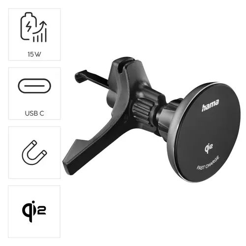 HAMA Безжично зарядно устройство Qi2, 15W, за кола, черно - image 14