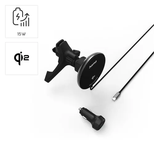 HAMA Безжично зарядно устройство Qi2, 15W, за кола, черно - image 16