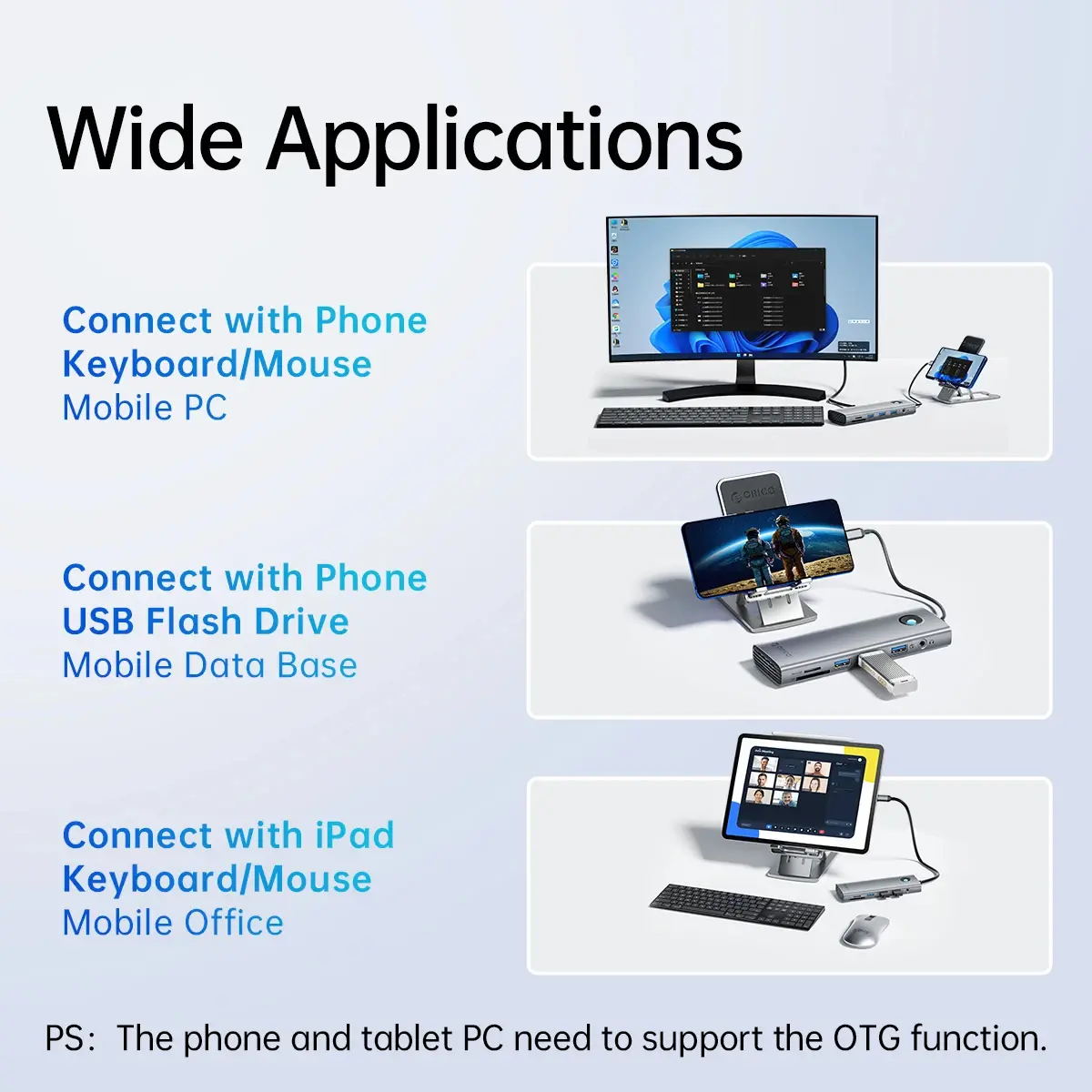 Orico докинг станция Docking Station Type-C - PW11-9P-GY-EP - HDMI x 1, VGA x 1, USB3.0 x 3, USB-C PD100W x 1, LAN x 1 (1Gbps), SD/TF - image 10