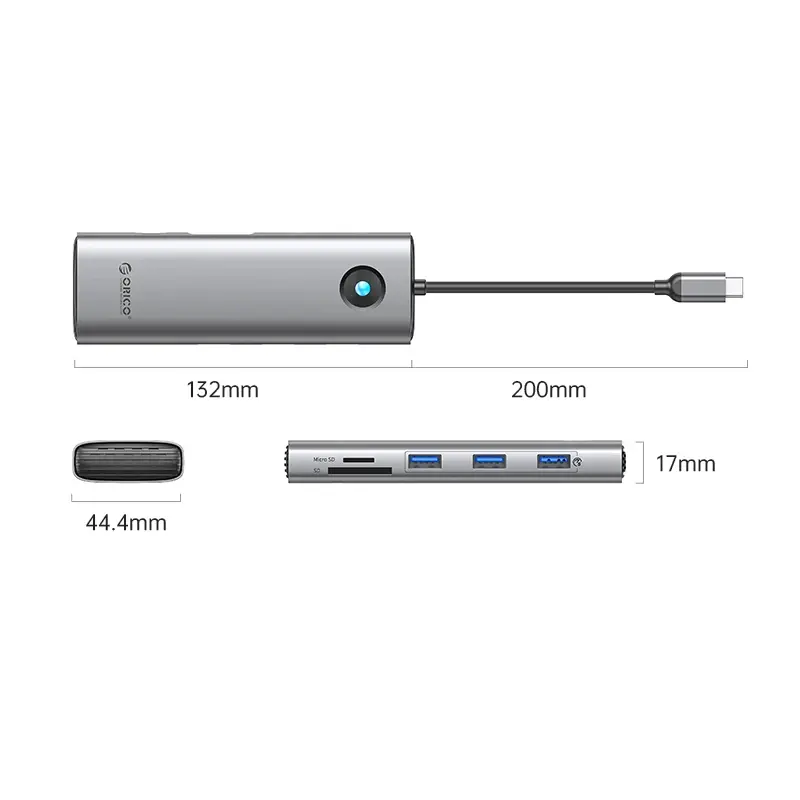 Orico докинг станция Docking Station Type-C - PW11-9P-GY-EP - HDMI x 1, VGA x 1, USB3.0 x 3, USB-C PD100W x 1, LAN x 1 (1Gbps), SD/TF - image 2