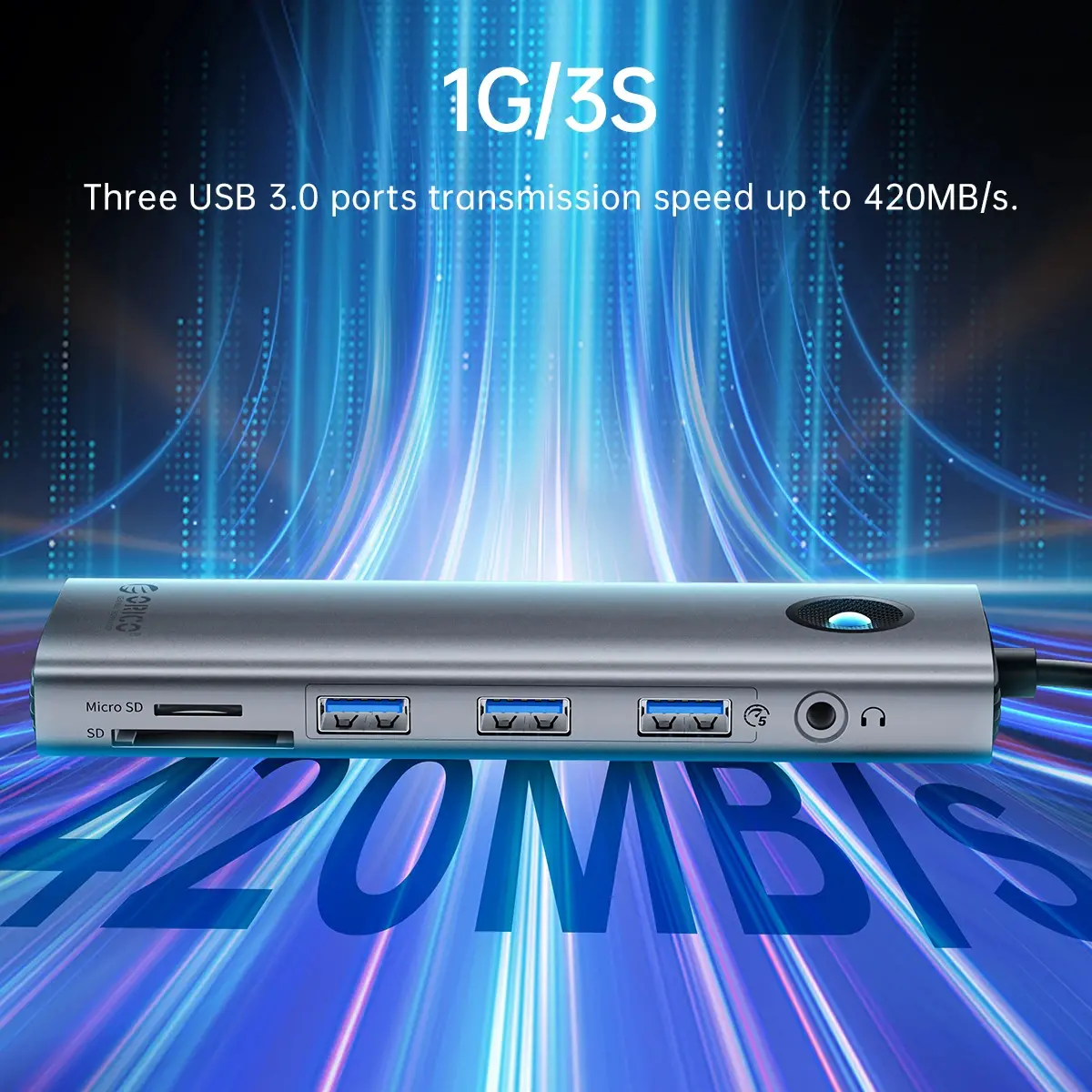 Orico докинг станция Docking Station Type-C - PW11-9P-GY-EP - HDMI x 1, VGA x 1, USB3.0 x 3, USB-C PD100W x 1, LAN x 1 (1Gbps), SD/TF - image 5