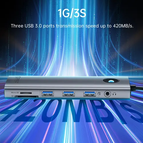 Orico докинг станция Docking Station Type-C - PW11-9P-GY-EP - HDMI x 1, VGA x 1, USB3.0 x 3, USB-C PD100W x 1, LAN x 1 (1Gbps), SD/TF - image 5