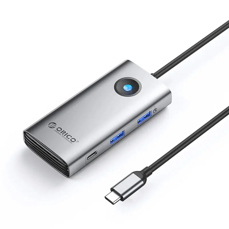 Orico докинг станция Docking Station Type-C - PW11-6PCR-GY-EP - HDMI x 1, USB-C x 1, USB3.0 x 2, USB-C PD100W x 1, LAN x 1 (1Gbps) - image 1
