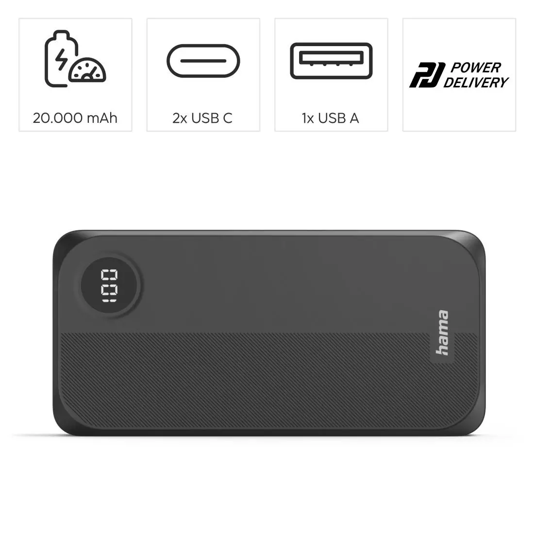 HAMA Външна батерия 20000 mAh, 3 изхода: 2 x USB-C, 1 x USB-A, черна - image 7