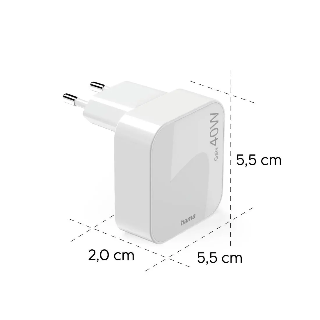 HAMA Бързо мини зарядно GaN, 2 x USB-C, PD, 40 W, сгъващ се адаптер, бял - image 11