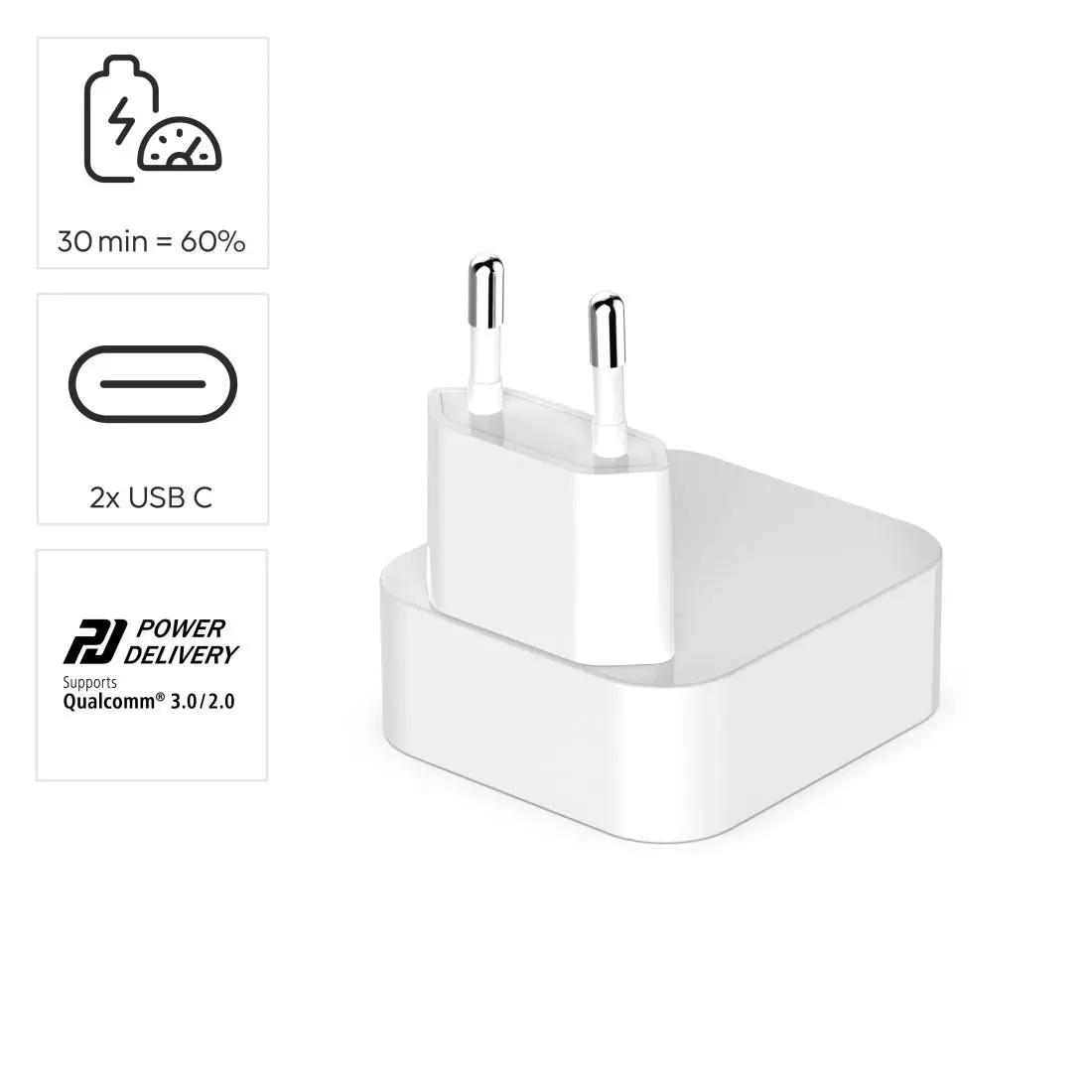 HAMA Бързо мини зарядно GaN, 2 x USB-C, PD, 40 W, сгъващ се адаптер, бял - image 8
