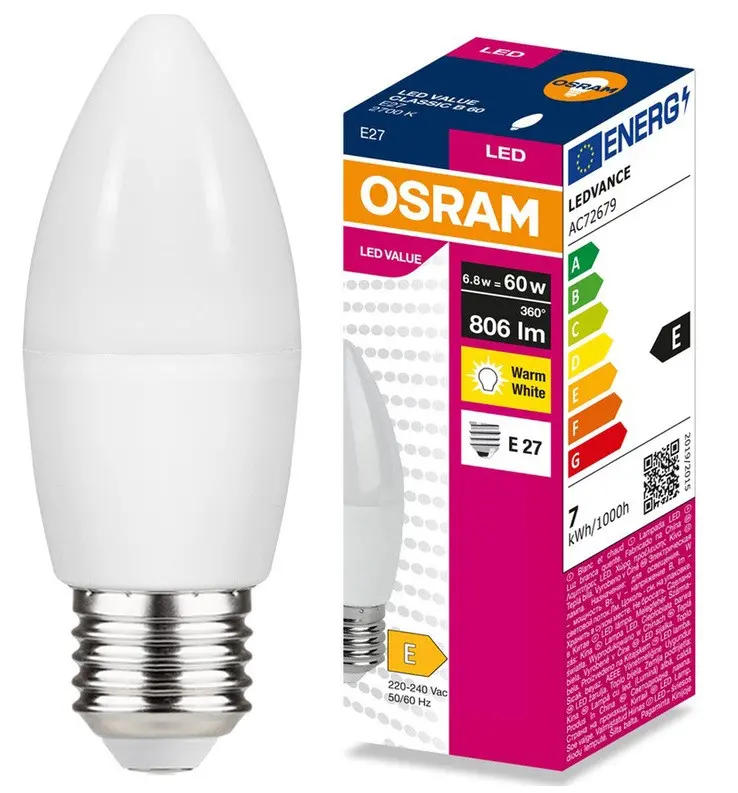 LED ЛАМПА VALUE CLB60 806lm/827 E27 LEDVANCE