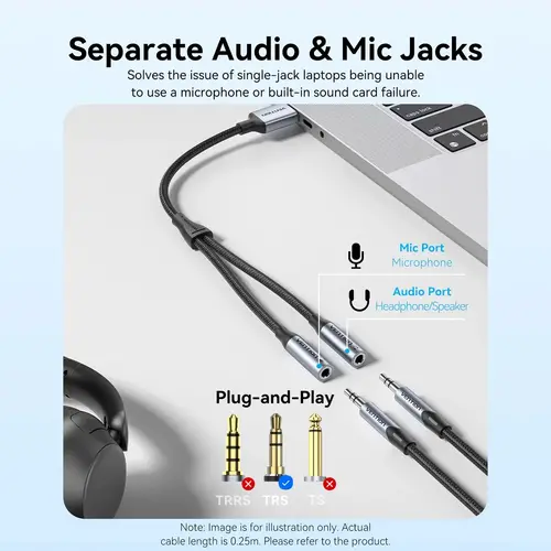 Vention външна звукова карта USB Sound card 2-Port 0.25M Gray - CVHHC - image 2