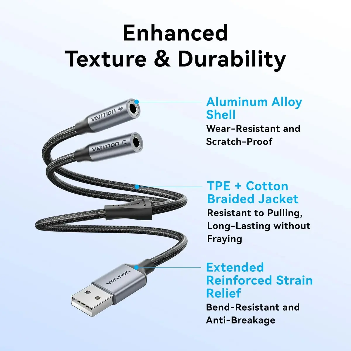 Vention εξωτερική κάρτα ήχου USB, 2 θυρών 0.25M γκρι - CVHHC - image 5