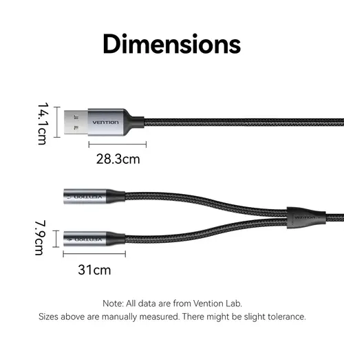 Vention placă de sunet externă USB, 2 porturi 0.25M gri - CVHHC - 9