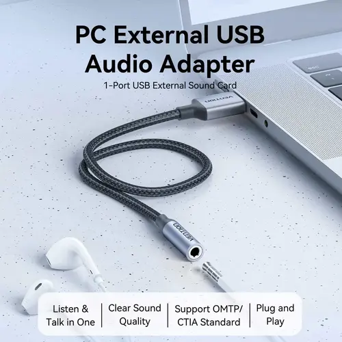 Vention външна звукова карта USB Sound card 1-Port 0.25M Gray - CVFHC - image 1