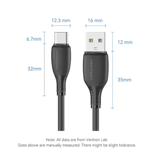 Vention Cablu USB 2.0 A tată la C tată 3A 0.25M negru - CTWBC - 12
