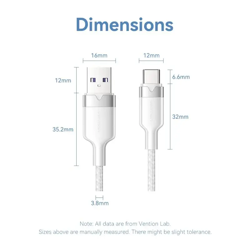 Vention Кабел USB 2.0 A Male to C Male 1.0M Black 6A Fast Charge - CTOBF - image 1