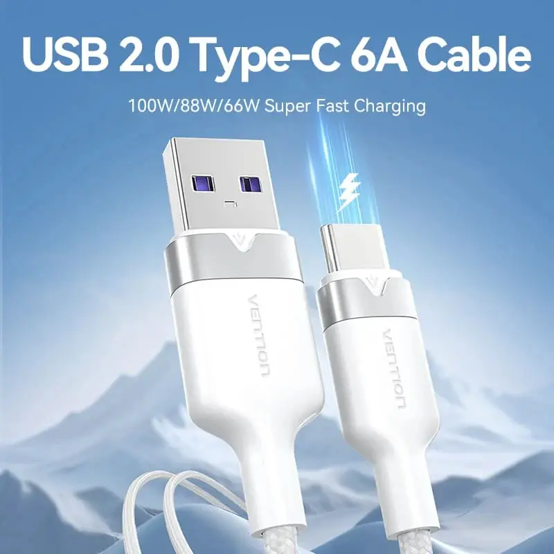 Vention Кабел USB 2.0 A Male to C Male 1.0M Black 6A Fast Charge - CTOBF - image 2