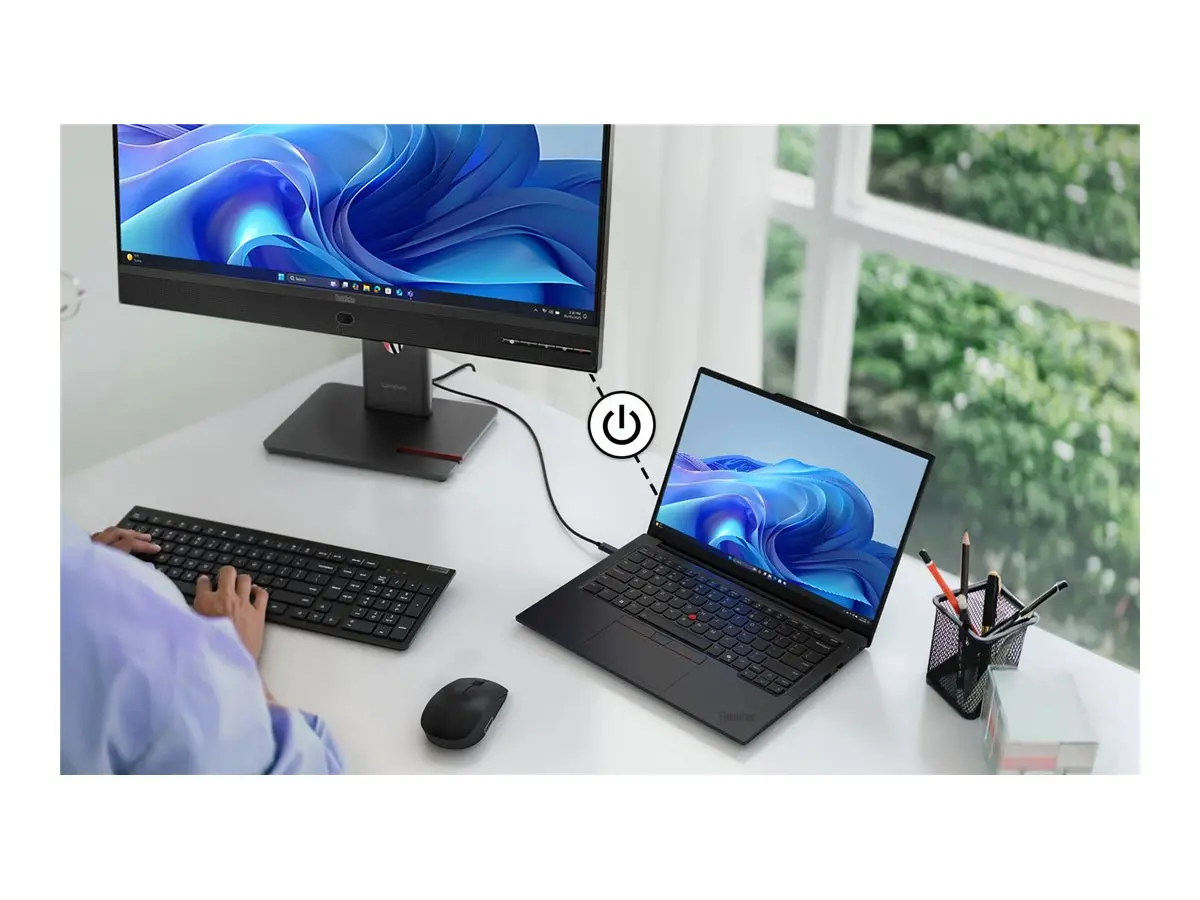 Монитор, Lenovo ThinkVision T27QD-4v 27", IPS, WLED, 2560x1440, 16:9, 4ms, 48Hz - 120Hz, 350 cd/m2, 1500:1, webcam (5MP, IR+RGB), Microphone, Speakers 5Wx2, HDMI, DP, USB hub, RJ45, Tilt, Swivel, Pivot, Height Adjust Stand - image 2
