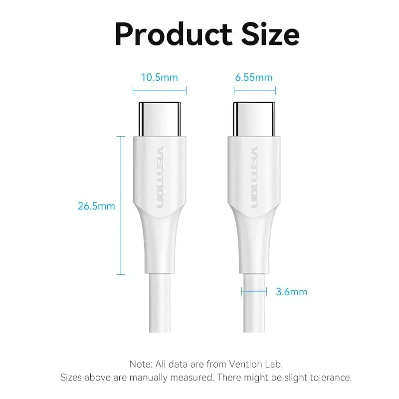 Vention Cablu USB 2.0 Type-C la Type-C - 1M Alb 3A Fast Charge - TAXWF - image 4