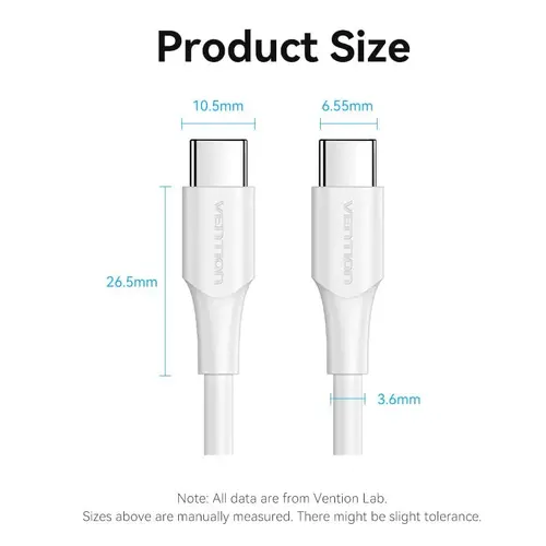 Vention Cablu USB 2.0 Type-C la Type-C - 1M Alb 3A Fast Charge - TAXWF - 5