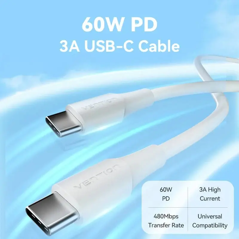 Vention Καλώδιο USB 2.0 Type-C σε Type-C - 1M Λευκό 3A Fast Charge - TAXWF - image 5